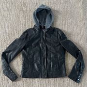 5/48 Black Leather Jacket with Detachable Hood