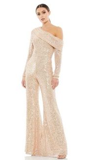 NWT Mac Duggal Rose Gold Sequined Drop Shoulder Long Sleeve Jumpsuit 10 $398