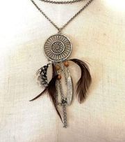 Aeropostale silver tone dream catcher feather pendant necklace