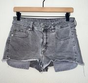 American Eagle AEO Gray Wash Denim Super Stretch Cut Off Hi Rise Shortie Shorts