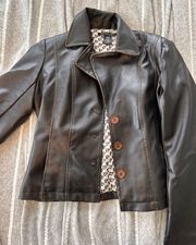 Dark Brown Leather Button Up Jacket 