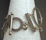 BRIGHTON Silver Chunky Circle Layer Multi Bracelet Toggle Statement Gift Heart