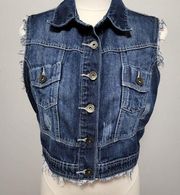 One 5 one dark wash raw edge denim vest size medium