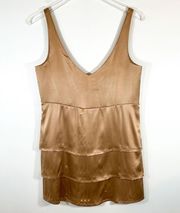 NWT JASMINE DI MILO UNIVERSE Champagne Nude Silk Sleeveless Tiered Mini Dress