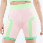 Fabletics Pink & Green Motion365 High Waisted Colorblock Biker Shorts