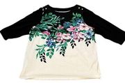 JESSICA LONDON floral shirt top size 22/24 black white  3/4 sleeves