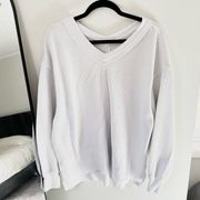 Aerie oversized white ribbed v neck long sleeve top