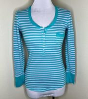 Victoria's Secret  Pajama Top SMALL Striped Metallic Ribbed Waffle Knit Henley