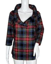 Gretchen Scott Shirt Women Small Red Green Plaid Casual Preppy Holiday Party