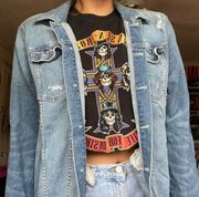 Distressed patchwork denim jacket