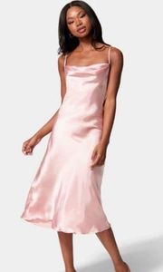 BEBE Rose Satin Cowl Neck Slip Midi Dress Large