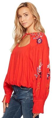 Red Embroidered Top