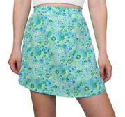 Vintage 90s Maurices Teal Blue & Green Floral Mini Skirt