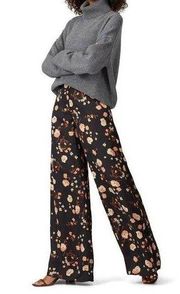 Rent the runway sz 10 black floral Anouk print  Jill Stewart silk pants wide leg