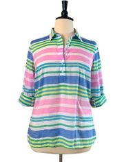 Talbots Shirt Women's Collar Popover Buttondown Top Pink Blue Stripe Size XLP