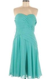 AZAZIE Womens Aqua Sofia Style Pleated Sweetheart Strapless Knee Length Dress 8