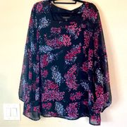 Lane Bryant Flowy Sheer Lined Long Sleeve Floral Blouse Size 22