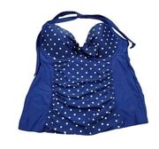 Tropical Escape Halter Tankini Swim Top Retro Push Up Bra Blue Polka Dot Size 14