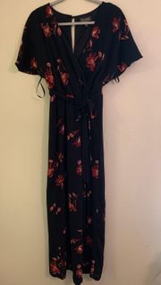 Black Floral Wide Leg Belted Jumper