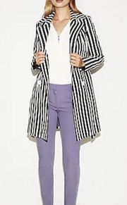 Express Navy Striped Belted Trench Coat