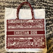 Dior Medium Book Tote Burgundy Toile De Jouy Stripes Embroidery