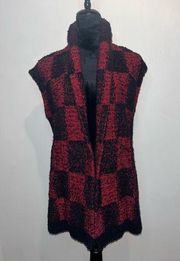 American Living Buffalo plaid knit sleeveless vest cardigan toggle closure M