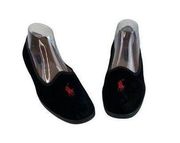 Ralph Lauren Chantel Black Velvet Flats Womens 8.5 Embroidered Red Polo Casual