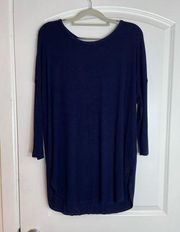 Michael Stars Navy Blue 3/4 Sleeve Keyhole Neck Knit Tunic Blouse Size Large/XL