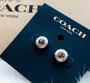 Coach silver stud earrings center crystal stone​​​​