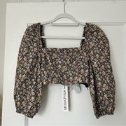 Minkpink Ditsy Floral Print Cropped Puff Sleeves 100% Cotton Top Size XSmall NWT