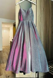 Betsy Adam’s Metallic Ball Gown Dress