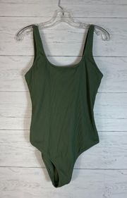 Rib Scoop  One Piece olive green Swimsuit Size L