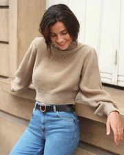 Frenchy Turtleneck Lantern Sleeve Sweater