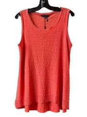 Donna Karan NWT Linen High Low Hem Scoop Neck Loose Fit Tank Orange Size M