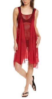 Elan Swim Cover Up Dress Womens XS Burgundy Boho Silky Open Knit Red Beachy