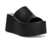 Christa Black Leather Wedge Platform Sandals