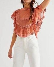 Free People  Rose I’m Pretty Ok Mesh Lace Crop Blouse Sz S NWT