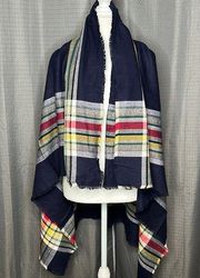 GAP BLUE AND PLAID BLANKET SHAWL WRAP