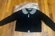 Alice+Olivia Akira textured cardi w/embellished collar size S in black metallic