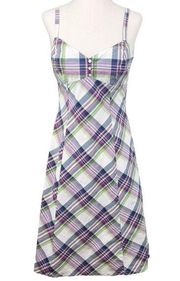 New York and Company Vintage 90s Y2K White Purple Plaid Summer Sundress Size 4