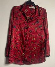 Jaclyn Smith red floral, long sleeve, pajama, set, oriental, lightweight