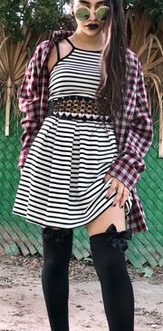 black and white striped dress