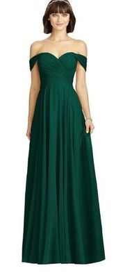 Dessy Off-The-Shoulder Draped Chiffon Maxi Dress Hunter Green Size 18 NWT