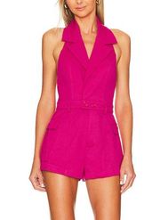 Lovers + Friends Barbie Pink Halter Romper MEDIUM Backless Playsuit Vivian NEW