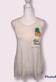 Alya Racerback Cream Heathered Tank Top with Pineapple Pocket Size Medium