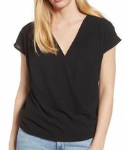 Gibson draped black faux wrap  V neck top