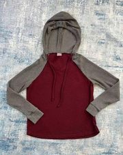 No Boundaries Burgundy Gray Color Block Lightweight Pullover Hoodie L 11 - 13