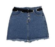 Honey Punch - Eyelet Belted Mini Skirt in Blue & Black