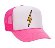 Aviator Nation Vintage Bolt Trucker Hat Neon Pink White Adjustable