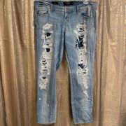 Torrid Premium Ultra Destroyed Boyfriend Light Wash Patched Jeans Size 14